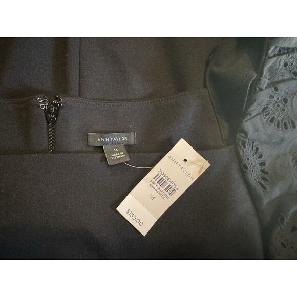 Ann Taylor Dress 14 Black Eyelet Short Sleeve Ponte Career Church NWT Washable - Picture 8 of 12